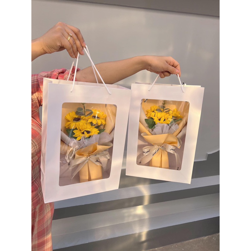 Bó 5b hướng dương hoa +túi+thiệp