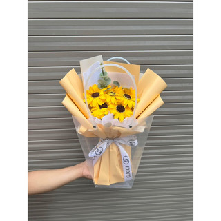 [Có đèn] Bó 5b hướng dương sáp( hoa +túi+thiệp)