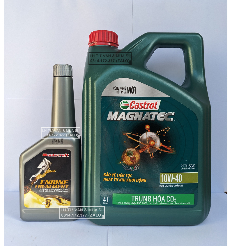 ( Giá KM ) Combo Dầu Nhớt Tổng Hợp Ô-tô Castrol Magnatec 10w40 4.000mL ( 4L ) + Phụ Gia Nano Nâng Cấp Nhớt Động Cơ 350ml