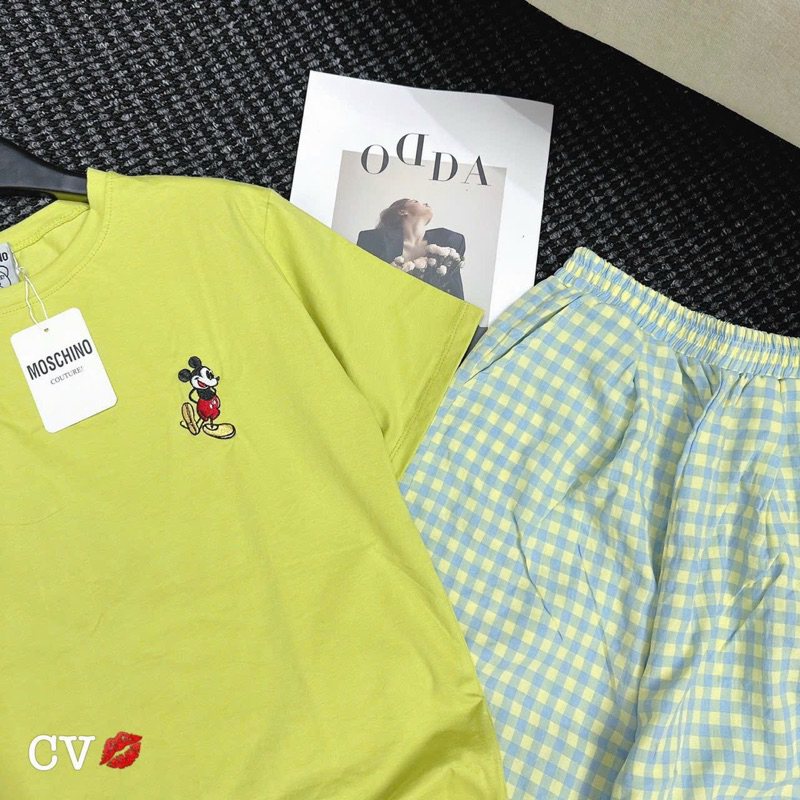 Bộ Cotton Quần Kẻ Đũi Hoạ Tiết Thêu Siêu Xinh