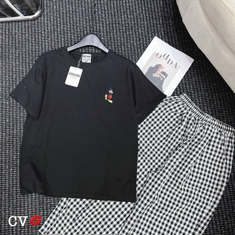 Bộ Cotton Quần Kẻ Đũi Hoạ Tiết Thêu Siêu Xinh