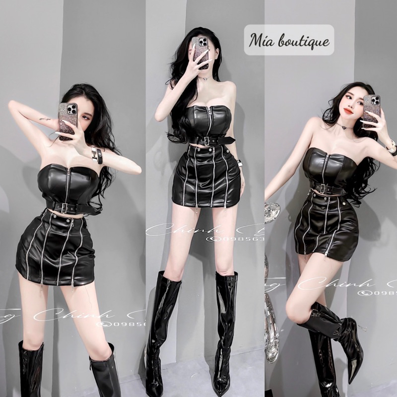 Set váy da phối khoá dạo phố siêu chất