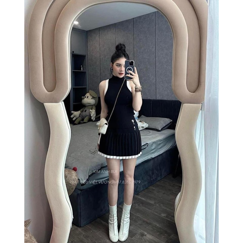 SET ÁO LEN SÁT NÁCH + CHÂN VÁY THÊU ONG