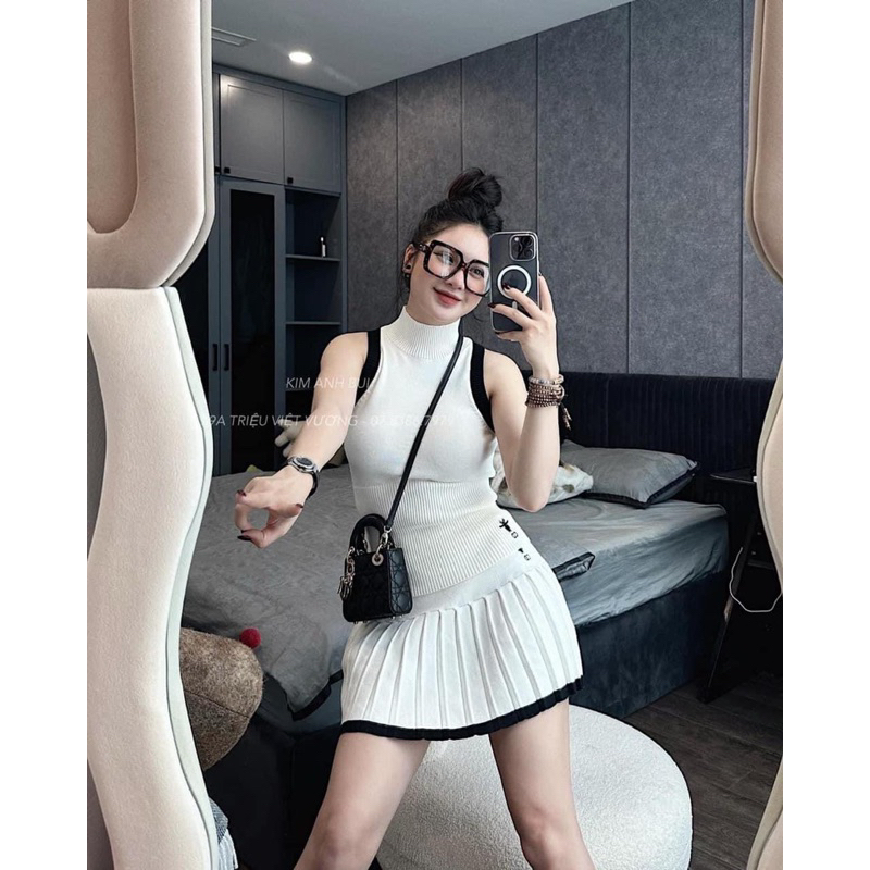 SET ÁO LEN SÁT NÁCH + CHÂN VÁY THÊU ONG