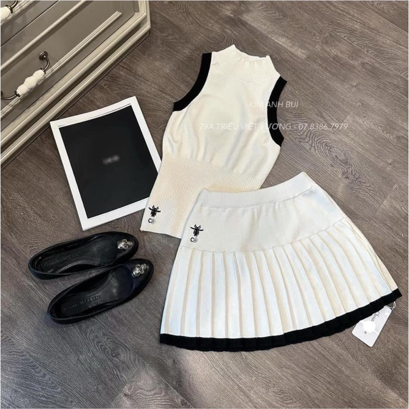 SET ÁO LEN SÁT NÁCH + CHÂN VÁY THÊU ONG