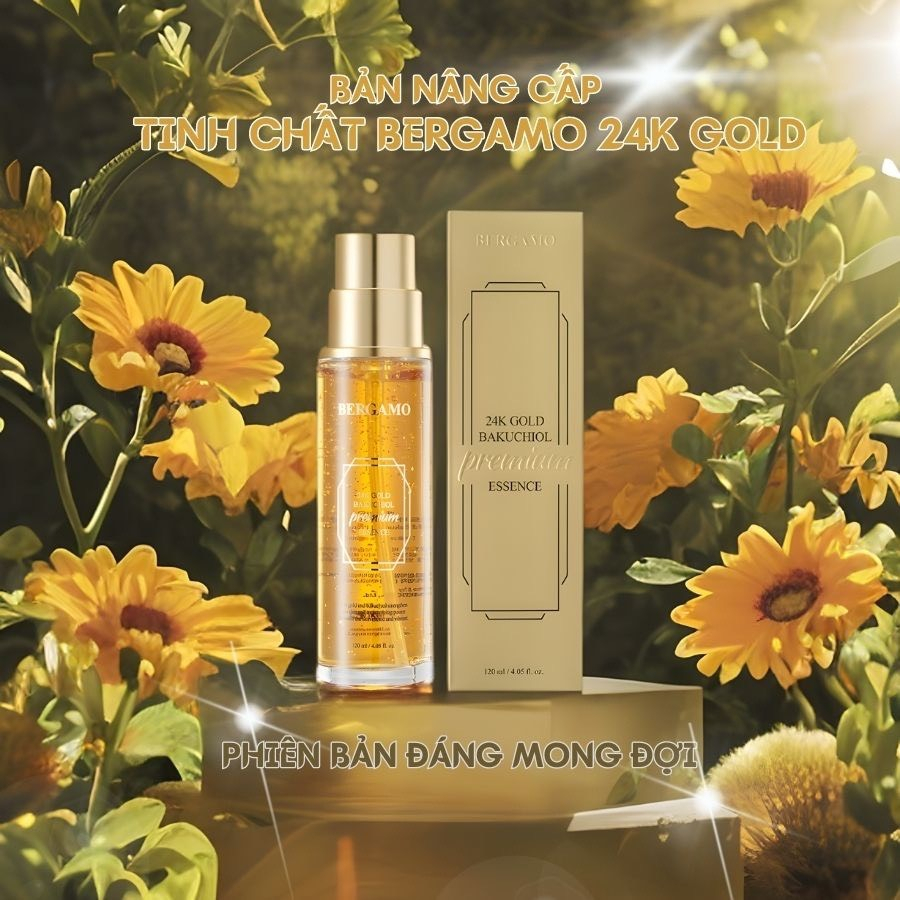 Tinh Chất Vàng Bergamo 120ml 24k Gold Bakuchiol Premium Essence hỗ trợ Dưỡng trắng, dưỡng ẩm shop Cosin Store