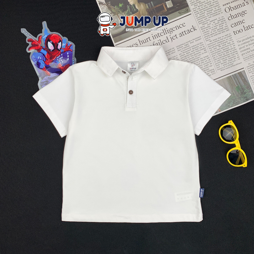Áo Polo Trẻ em Cổ Xanh Coban Cực Xinh, Áo Polo Trắng Cho Bé Trai Đi Học Đi Chơi