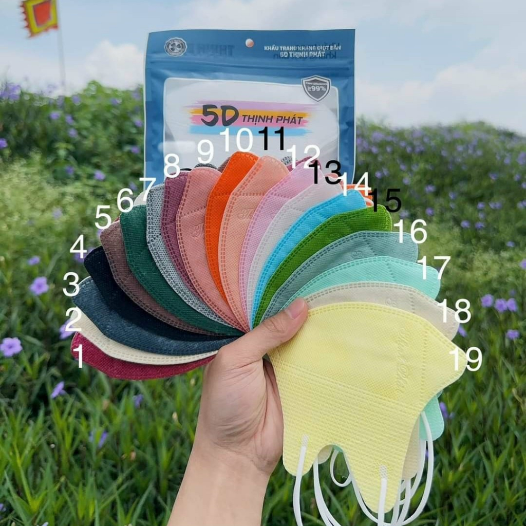 Thùng 110 Cái Khẩu Trang 5D THỊNH PHÁT Nhiều Màu Mới Lạ, Vải Không Dệt 3 Lớp Lọc Bụi Mịn