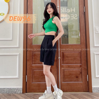 Quần short ngố nữ lưng thun cạp cao chất vải Umi hàn co giãn mềm mịn