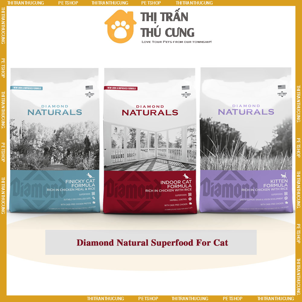 Thức Ăn Hạt Mèo Cao Cấp Diamond Natural 1Kg (Vị Thịt Gà & Gạo) - Hạt dinh dưỡng giàu đạm