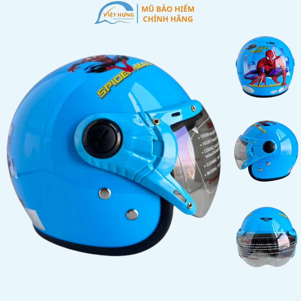 Mũ bảo hiểm trẻ em trùm 3/4 đầu - BKtec - BK32 - Xanh dương Spider Man - Dành cho bé từ 4 đến 8 tuổi - Vòng đầu 50-52cm