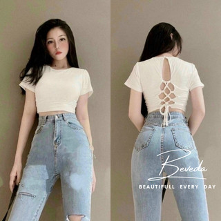 Áo thun kiểu nữ croptop đan dây sau lưng