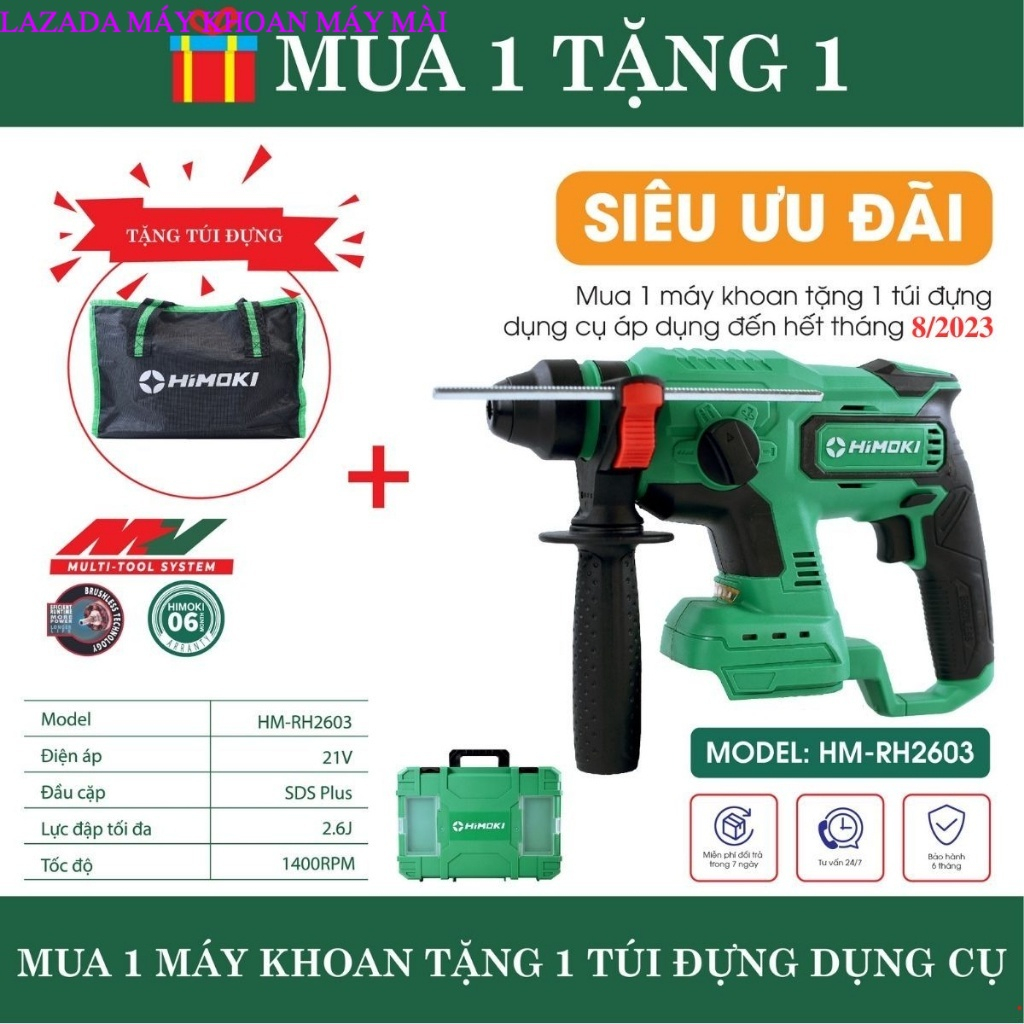 Thân máy khoan bê tông Himoki HM-RH2603 3 Chức năng - Khoan bê tông sử dụng chân pin phổ thông bảo h
