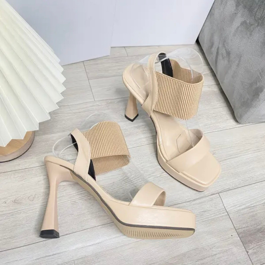 Guốc sandal cao gót 12cm hót trend,quai ngang bo chun co dãn,chất liệu da lì,gót ly siêu xinh