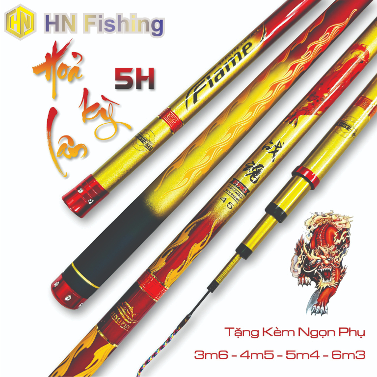 Cần câu tay Hoả Kỳ Lân 5H. Cần câu đơn, cần câu đài giá rẻ, chuyên câu rô, diếc, chép. Hoàng Nam Fishing