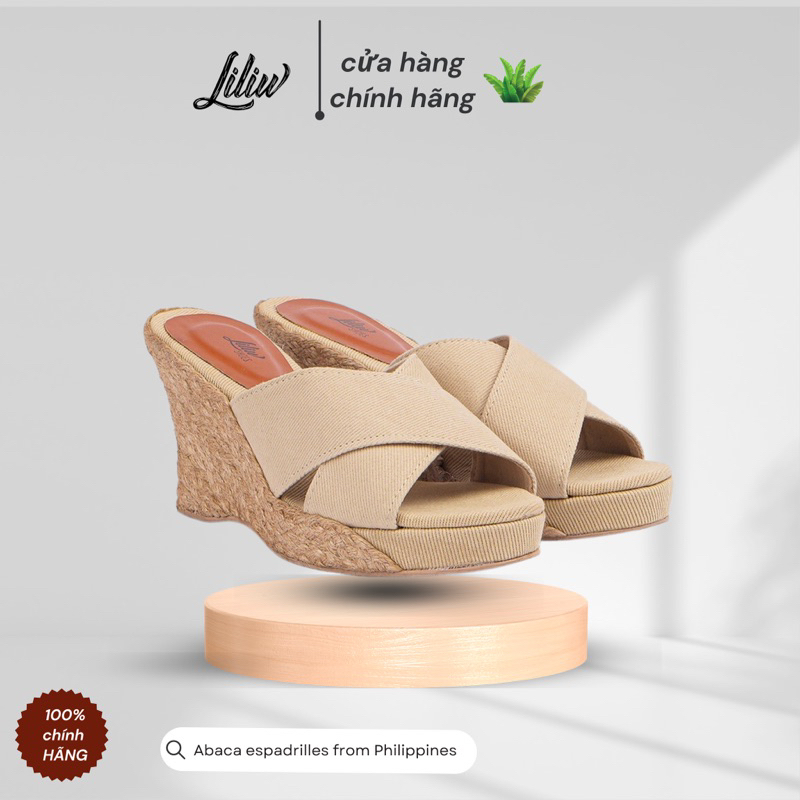 Dép đế cói Liliw dáng xuồng cao 8cm quai chữ X vải Canvas dễ phối đồ - Vian Canvas