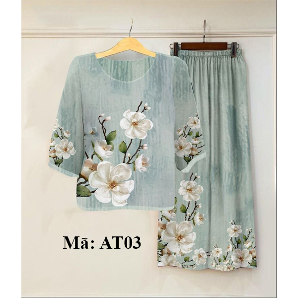 Đồ bộ lụa nữ Cao Cấp - Xanh Ngọc AT03