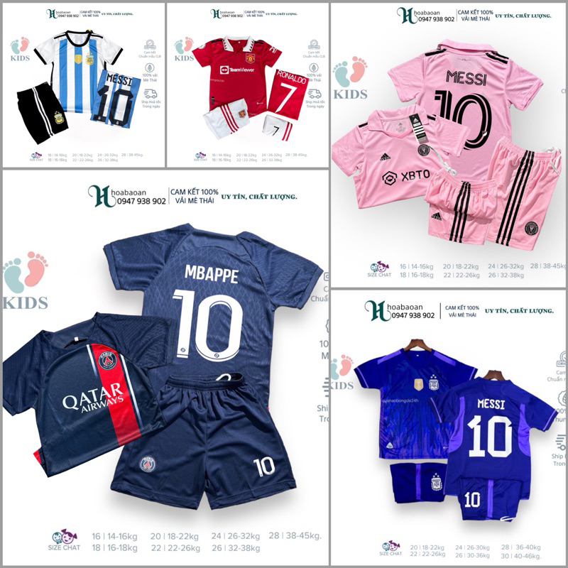 Quần áo bóng đá Trẻ em In Tên số Ronaldo/Messi_ Hàng trẻ em đẹp.