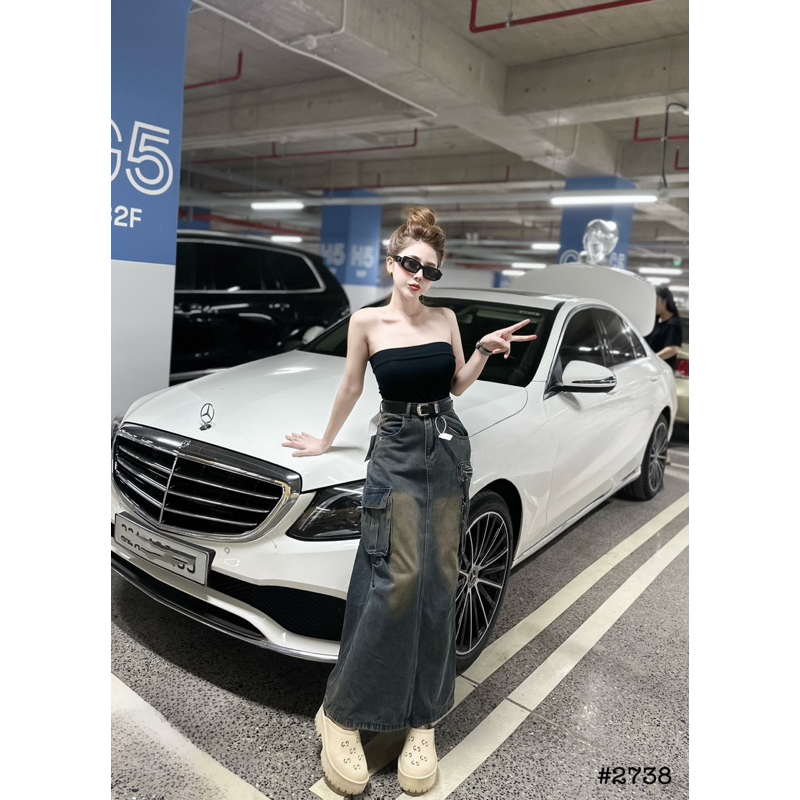 Chân váy jeans bò loang túi hộp khoá hàng QCL1