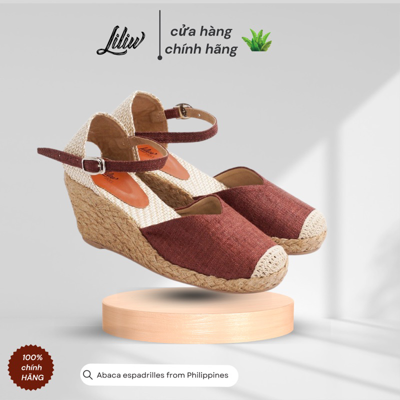 Giày cói Liliw cao gót đế xuồng cao 6cm quai gài bít mũi phối vải Gai dầu Tây Bắc - Dệt Mây ( Đậu Phộng mới đỏ )