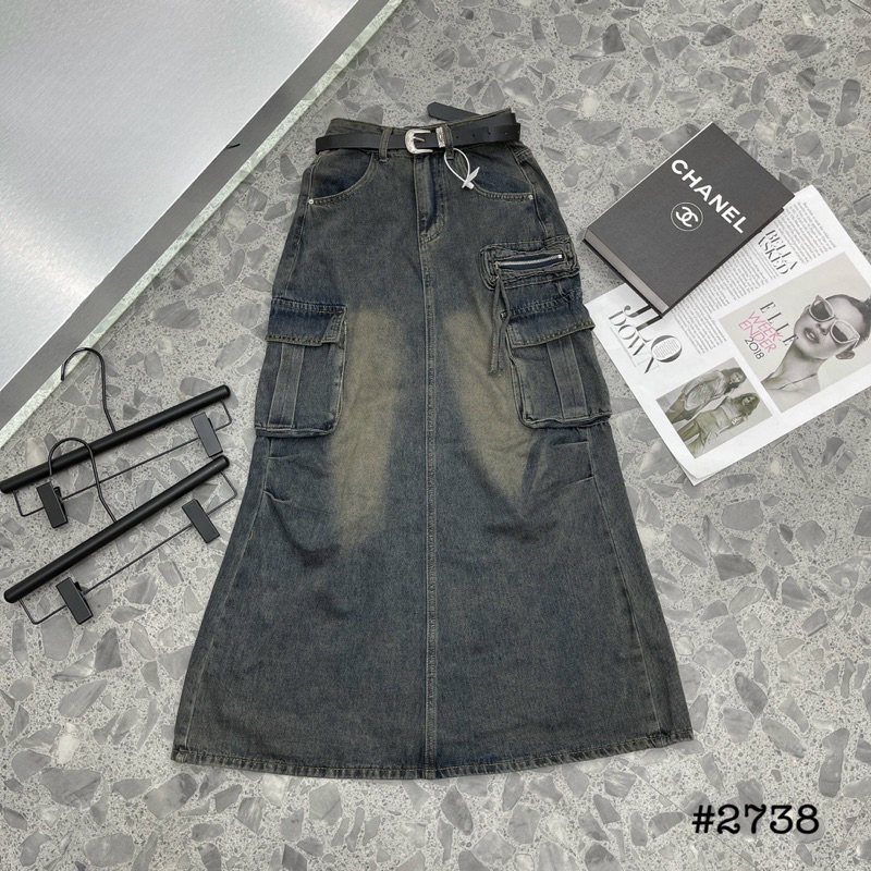Chân váy jeans bò loang túi hộp khoá hàng QCL1