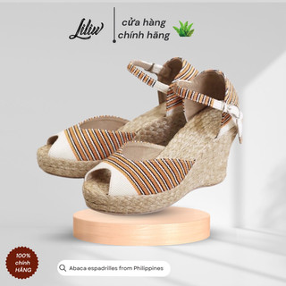 Giày đế cói liliw dáng đế xuồng cao 8cm kín gót hở mũi vải thổ cẩm - bonjour