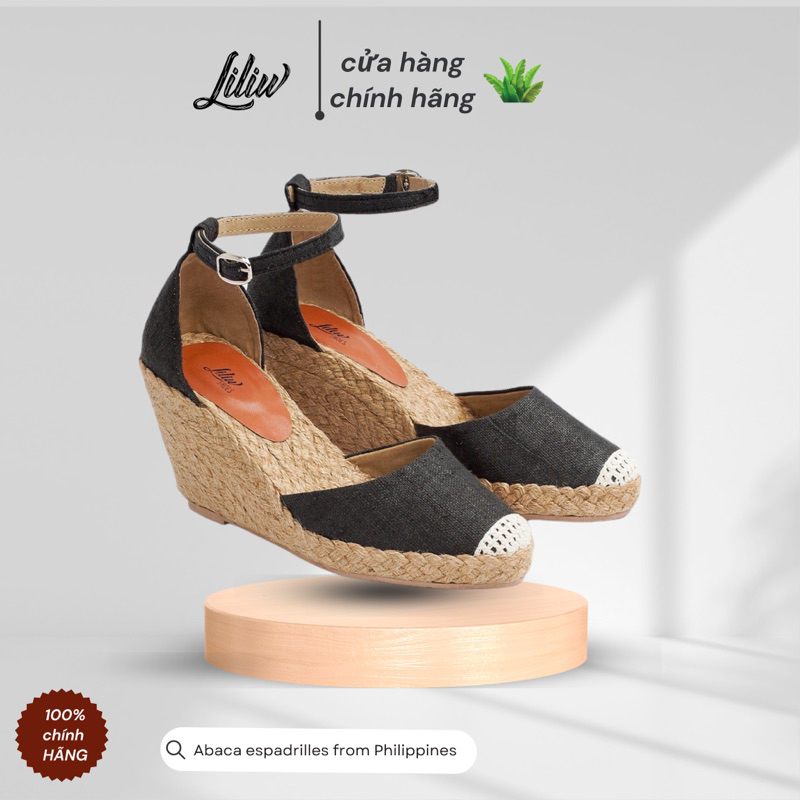 Giày cao gót cói Liliw đế xuồng quai gài gót mảnh bít mũi phối vải Gai dầu cao 8cm - Khởi Nguyên ( Cơ Bản Mới Màu Đen )