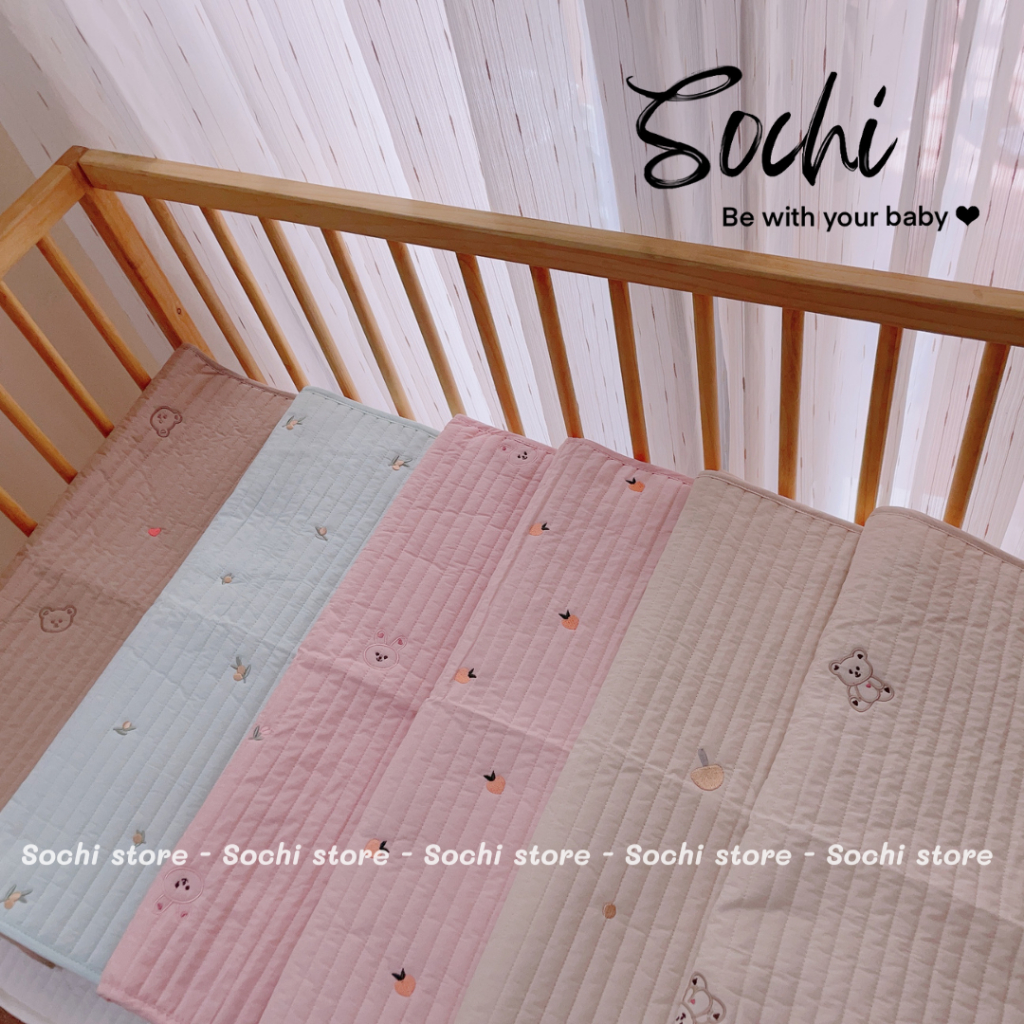 Lót chống thấm giường, cũi kích thước 60x120cm vải Hàn thấm hút mồ hôi tốt cho bé