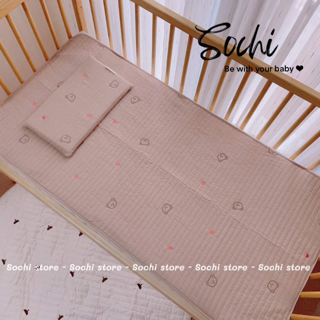 Lót chống thấm giường, cũi kích thước 60x120cm vải Hàn thấm hút mồ hôi tốt cho bé