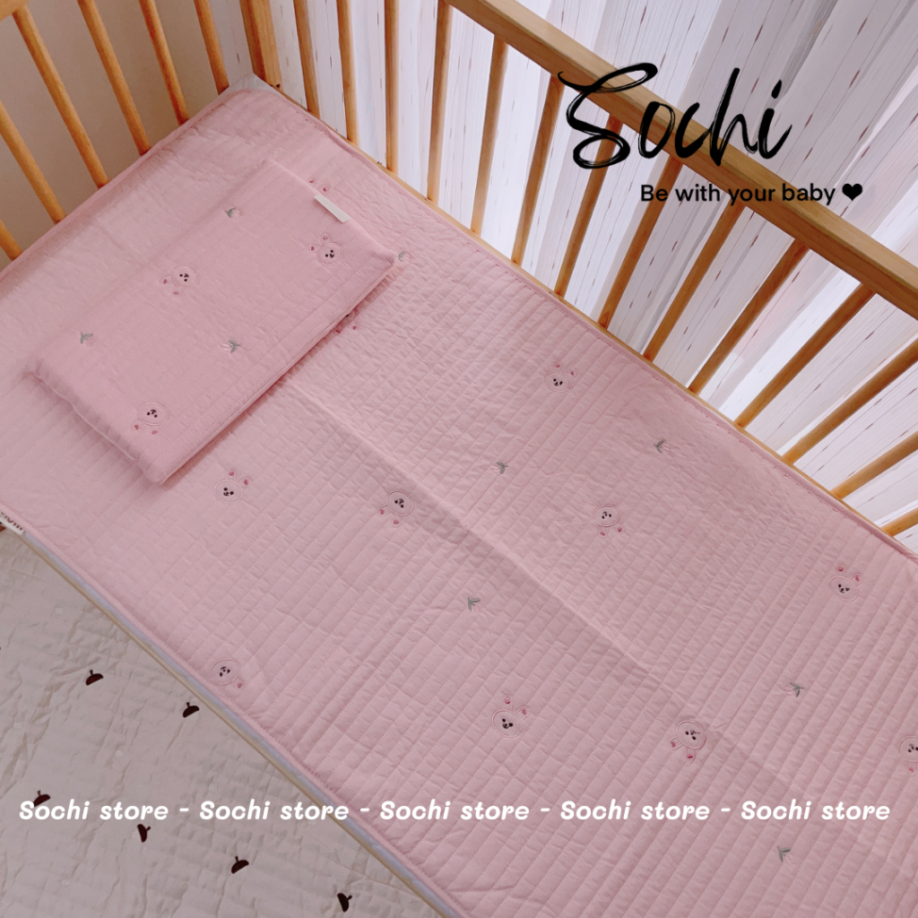 Lót chống thấm giường, cũi kích thước 60x120cm vải Hàn thấm hút mồ hôi tốt cho bé