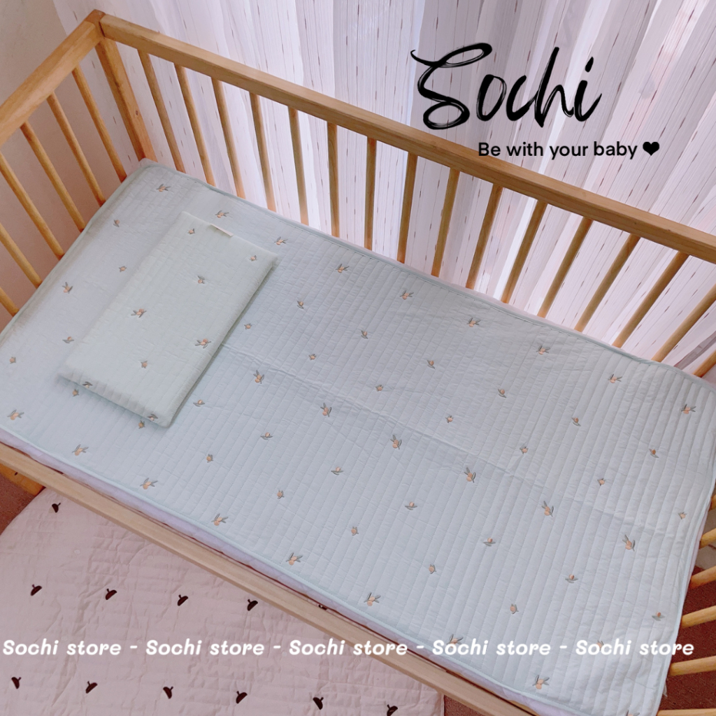Lót chống thấm giường, cũi kích thước 60x120cm vải Hàn thấm hút mồ hôi tốt cho bé