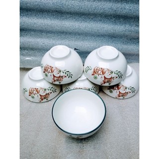 Combo 10 chén sứ / 6 chén hoa văn 4d mẫu sóc nâu