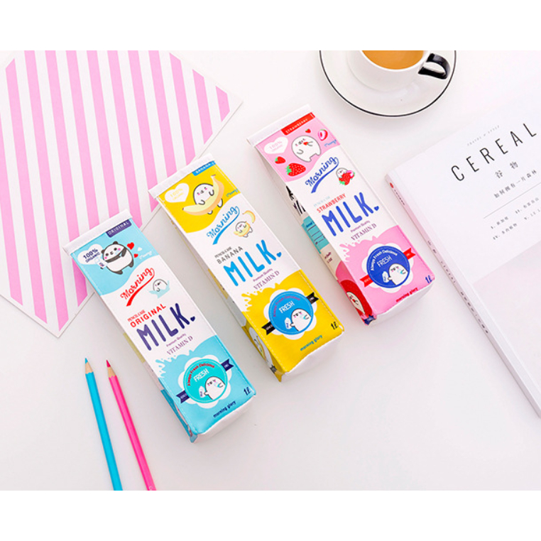 Túi đựng bút học sinh sinh viên - túi đựng đồ cá nhân hình hộp sữa mikl dễ thương