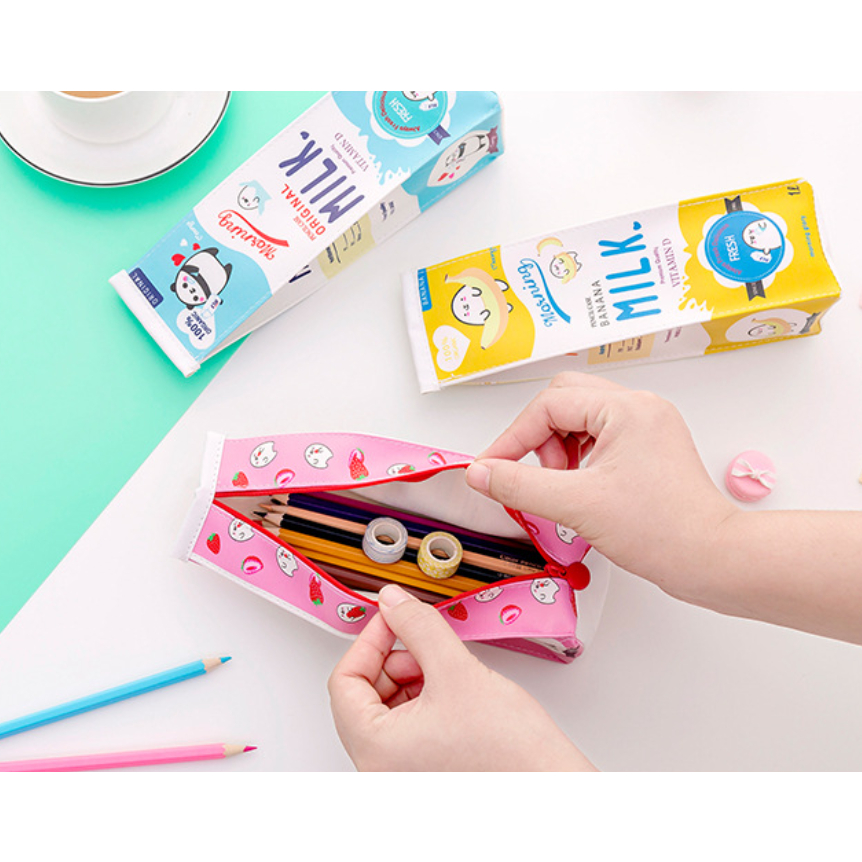 Túi đựng bút học sinh sinh viên - túi đựng đồ cá nhân hình hộp sữa mikl dễ thương