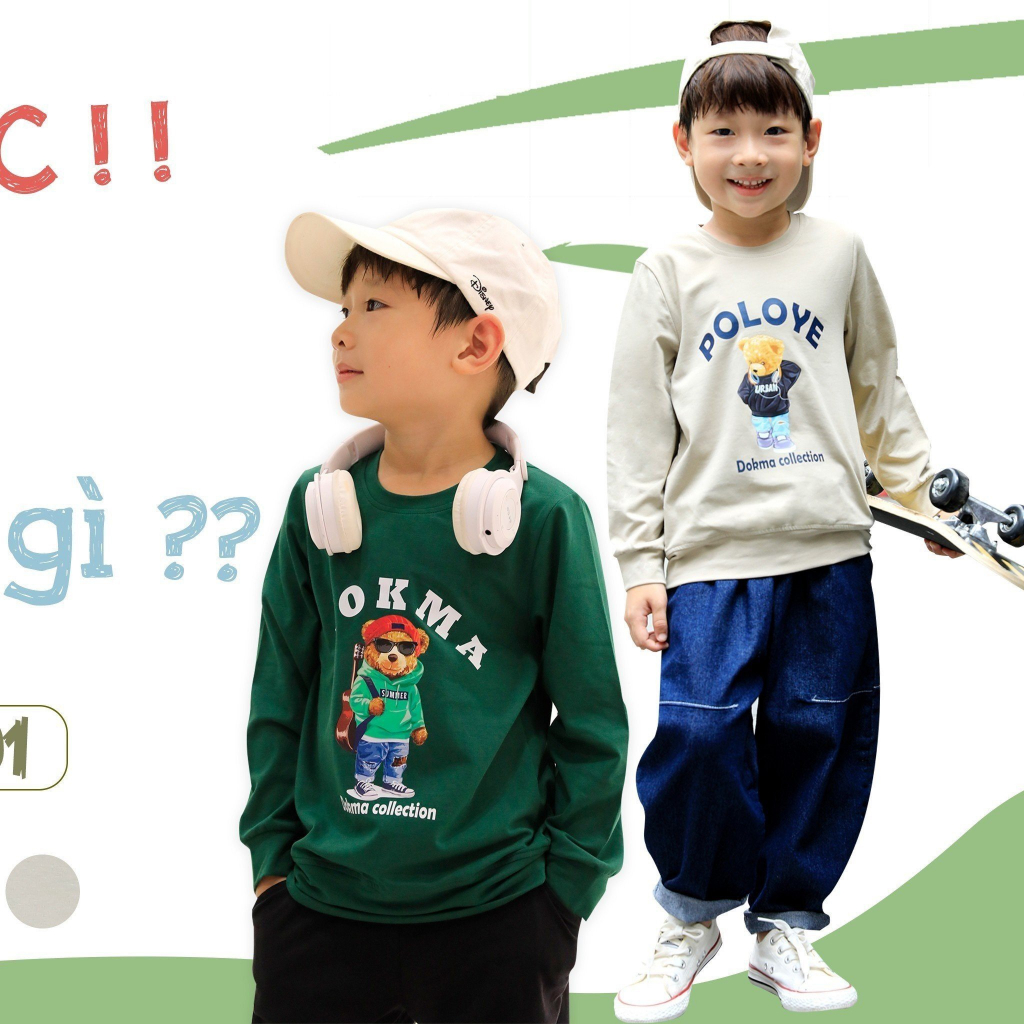 Áo dài tay thu đông cổ tròn bé trai Dokma size 2-6Y