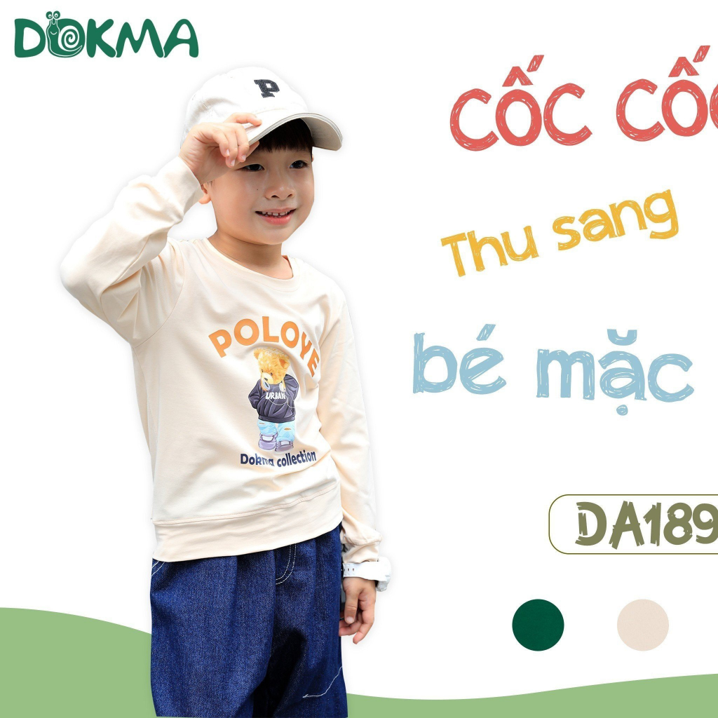 Áo dài tay thu đông cổ tròn bé trai Dokma size 2-6Y