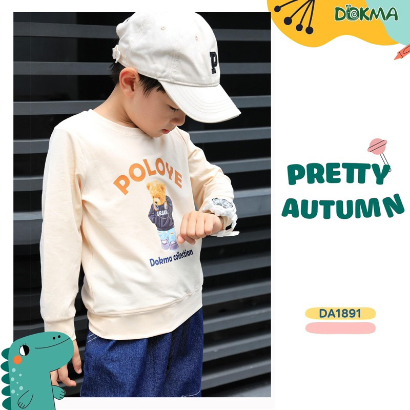 Áo dài tay thu đông cổ tròn bé trai Dokma size 2-6Y