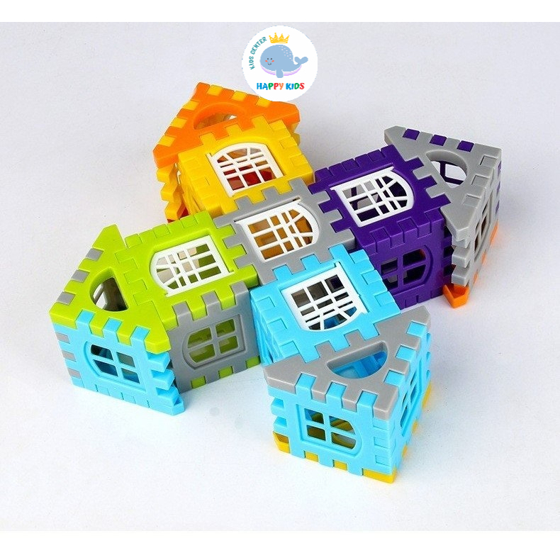 Xếp hình lắp ghép nhà khối 3D có thể mở cửa sổ HAPPY-KIDS Nhà khối biệt thự xây dựng bằng nhựa