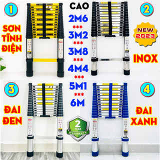 4 Mẫu thang INOX & NHÔM rút đơn xếp gọn SUMIKA cao 2.6m 3.2m 3.8m 4.4m 5.1m 6m bảo hành 2 năm, tải trọng 300kg