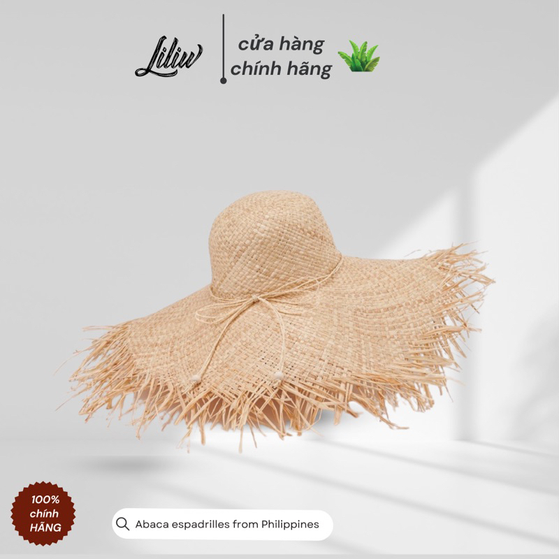 Nón Cói đi biển móc sợi raffia cao cấp Vành Rộng Tua Rua