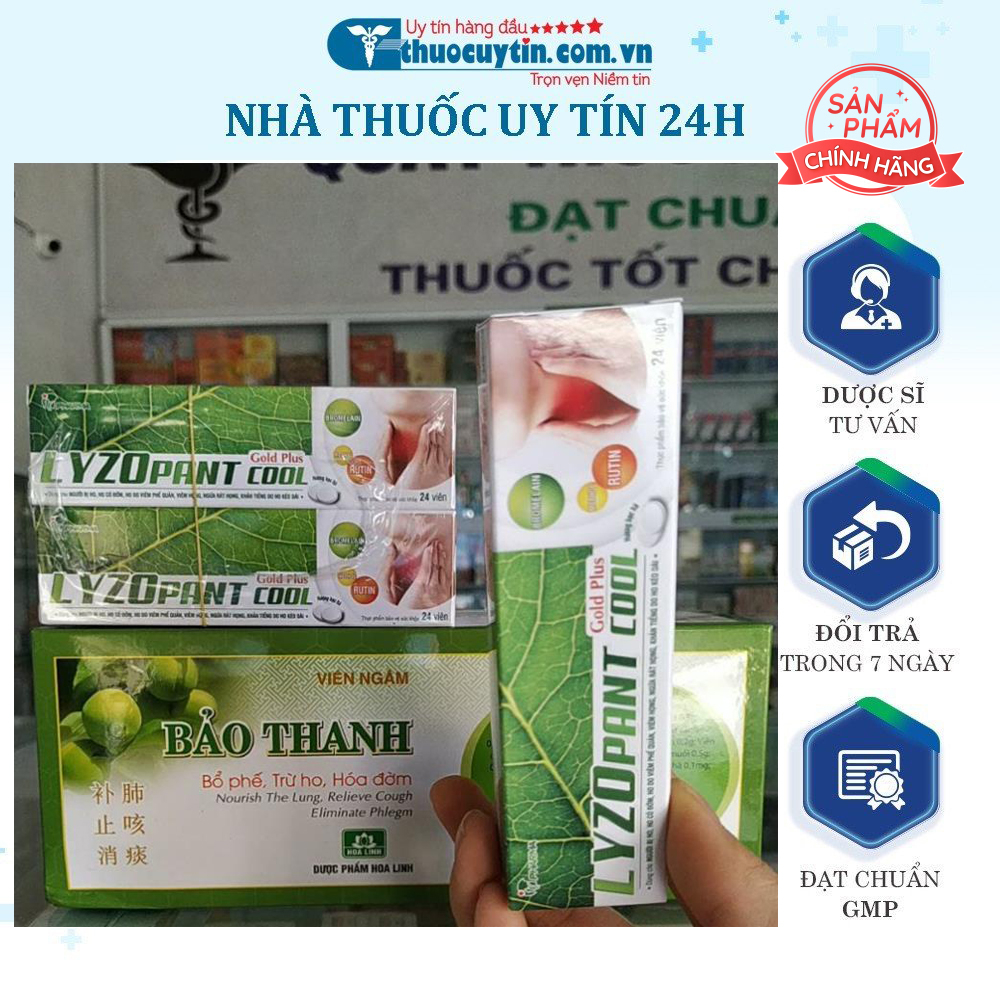 Ngậm ho Bảo thanh- Lyzopant Cool Gold Plus bổ phế long đờm đau rát họng hiệu quả