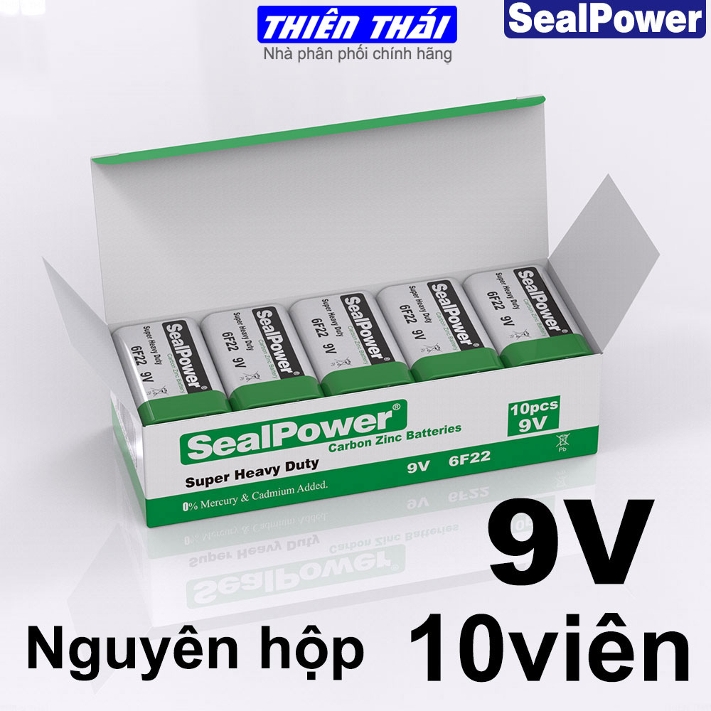 Pin vuông Sealpower,pin 9V, pin 6F22 Siêu bền, chính hãng, dung lượng cao 250mAh, gắn micro, karaoke, đèn pin, đồ chơi