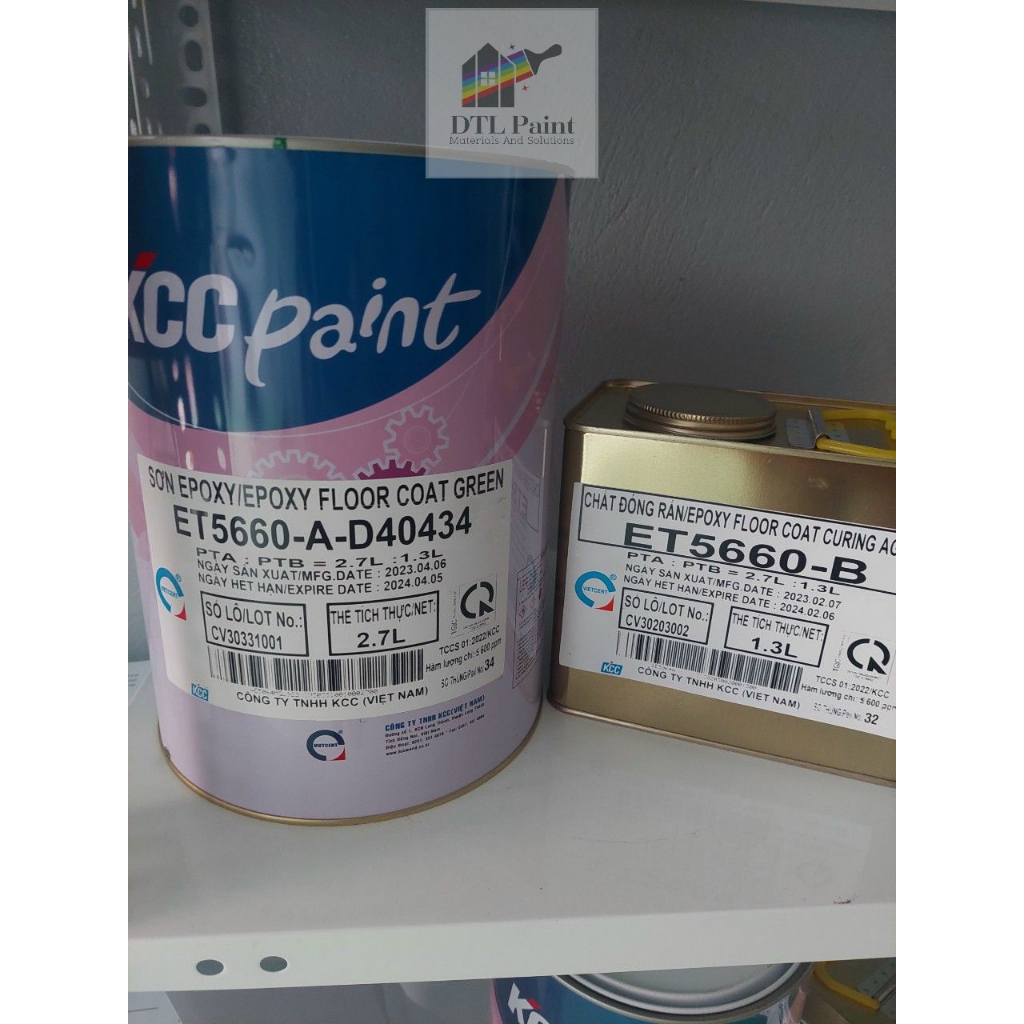 KCC ET5660 D40434 Bộ 4 Lít - Sơn Epoxy màu xanh lá. Sơn nền Epoxy nhà xưởng, nhà kho, gara, showroom