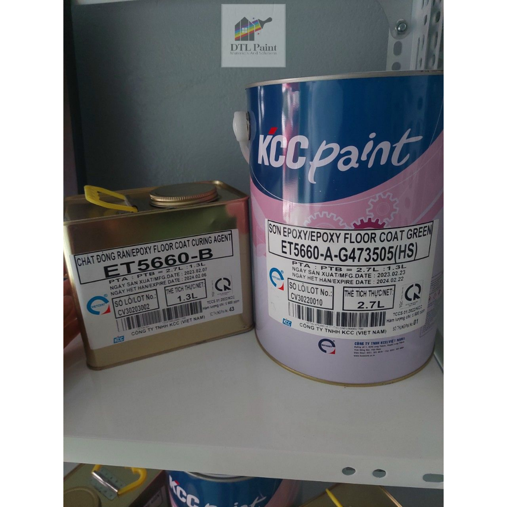 KCC ET5660 G473505 Bộ 4 Lít - Sơn Epoxy màu xanh đậm. Sơn nền Epoxy nhà xưởng, nhà kho, gara, showro