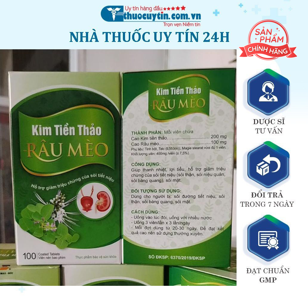 Viên uống Kim tiề n thảo Râu mèo thanh nhiệt, lợi tiểu, sỏi thận( Bác sĩ khuyên dùng)
