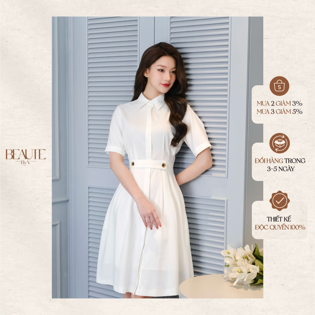 BEAUTEBYV - Váy cổ đức giấu khuy đai liền eo Lilie