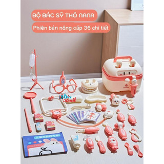 Đồ Chơi Bác Sĩ Thỏ Nhiều Dụng Cụ Màu Xanh, Hồng Dễ Thương Chất Liệu Nhựa An Toàn Cho Bé