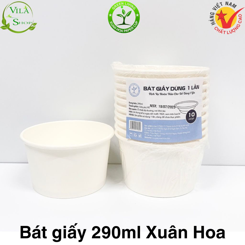 (Gói 10) Bát Giấy TRẮNG Xuân Hoa 290ml, Bát Giấy Cao Cấp Dùng Một Lần Đựng Đồ Ăn Nhanh, Tiệc Liên Hoan, Dã Ngoại