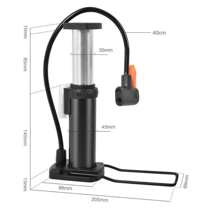 Bơm Xe Đạp Xe Máy Bơm Bóng Đạp Chân Có Đồng Hồ Gấp Gọn Kèm Nhiều Đầu Van Đa Năng