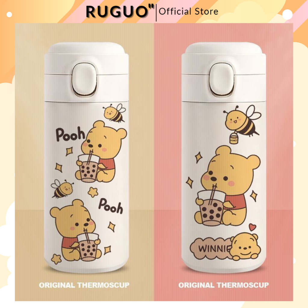 Bình Giữ Nhiệt Gấu Pooh 420ml Inox 304 Nắp Bật